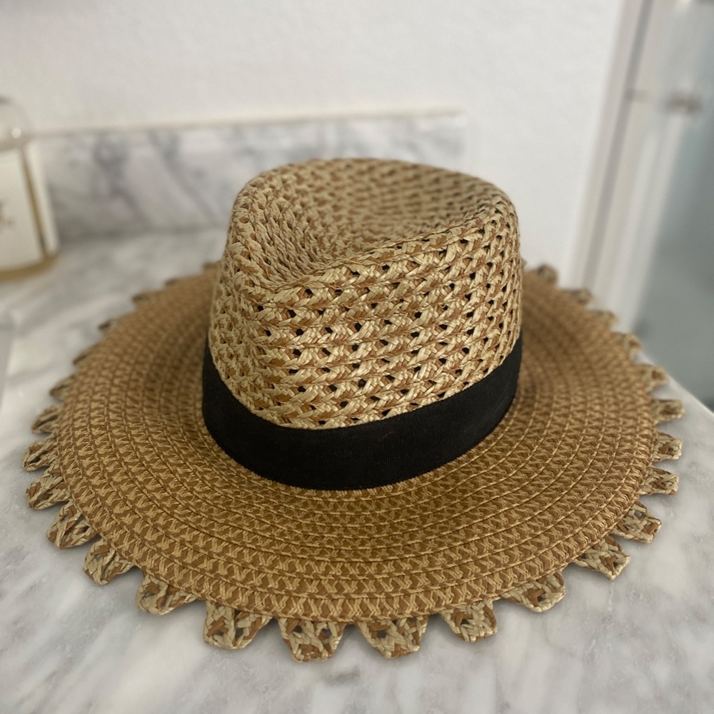 Eric Javits Scallop Black Ribbon Squishee Cannes Boater Hat